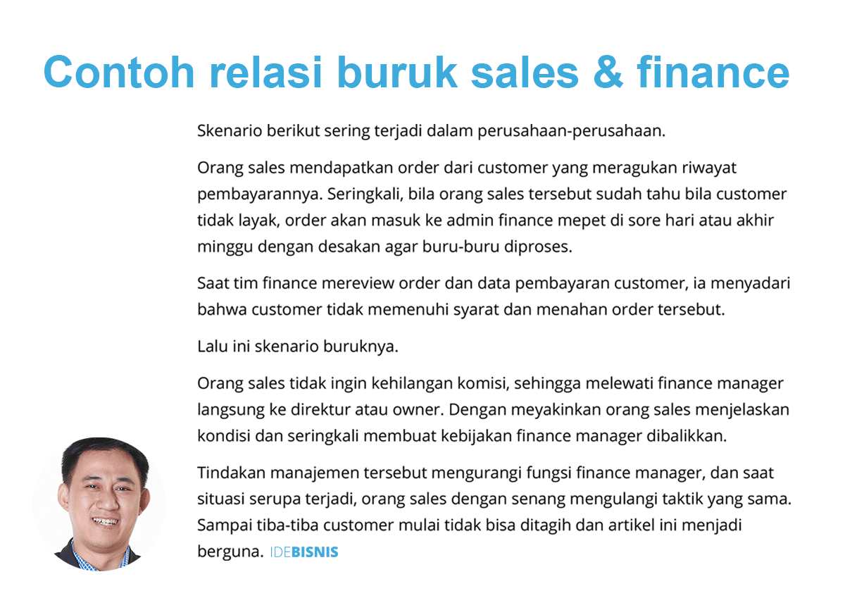 contoh relasi buruk sales dan finance